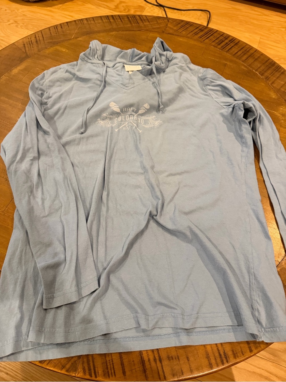 Light Blue Hooded Long Sleeve Tee with Colorado Graphic